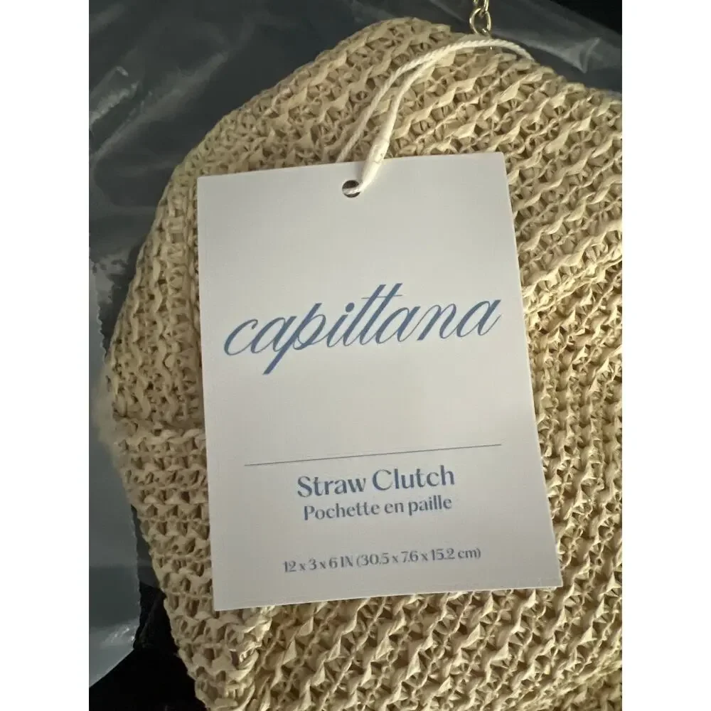 New NWT Capittana Oversized Raffia Straw Clutch Convertible Crossbody Bag Tan
